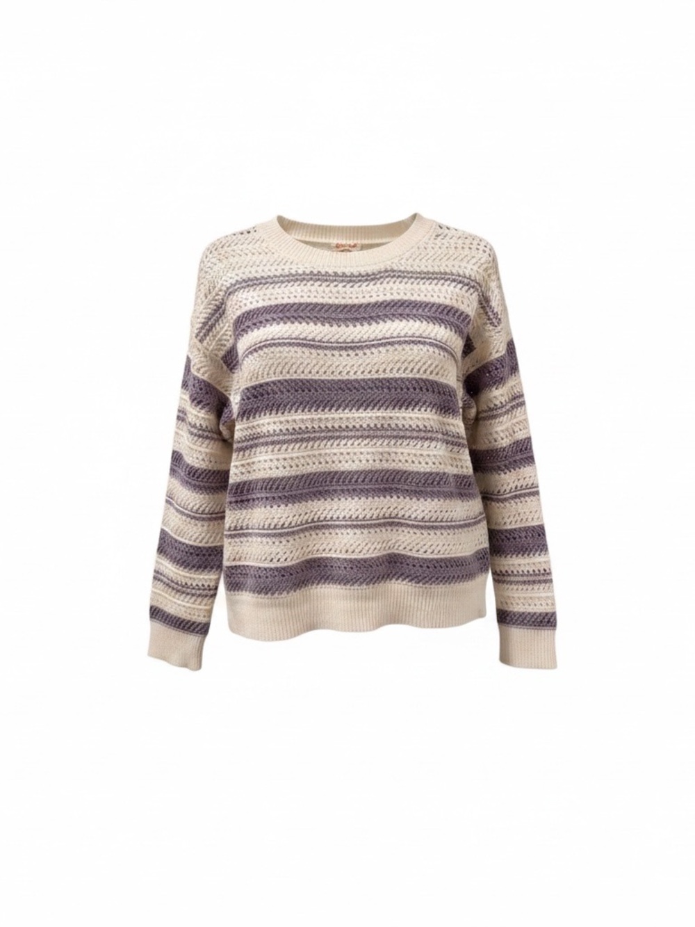Cat & Jack Sweater Girls XL 14 Cream Purple Striped Knit Pullover NWT